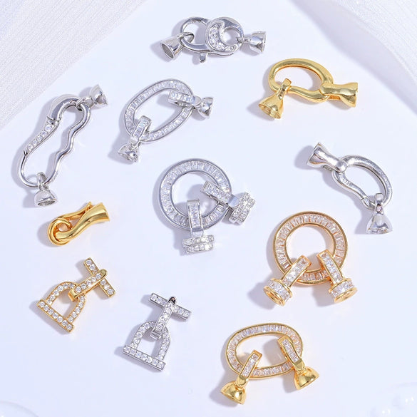 925 Silver Round Crescent Horseshoe Connecting Buckle Diy Handmade Zirconia Beaded Bracelet Necklace Universal Spring Buckle