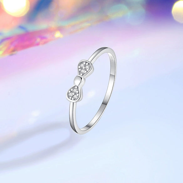 Silver S925 Bow Ring Simple Style Microinlaid Zirconium