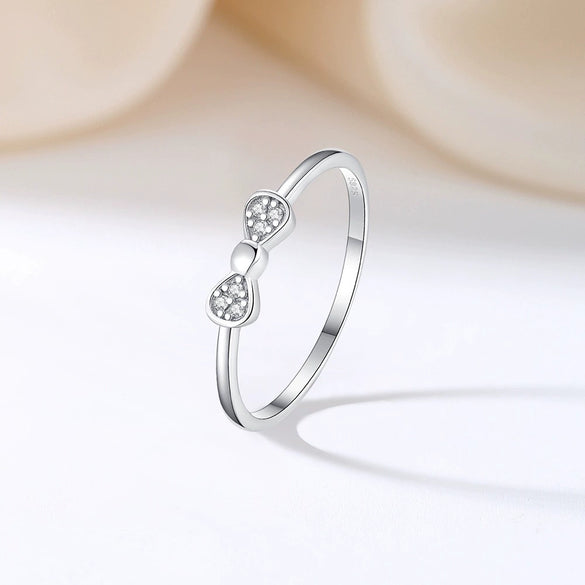 Silver S925 Bow Ring Simple Style Microinlaid Zirconium