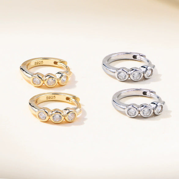 Silver S925 Geometric Cshaped Diamond Earrings