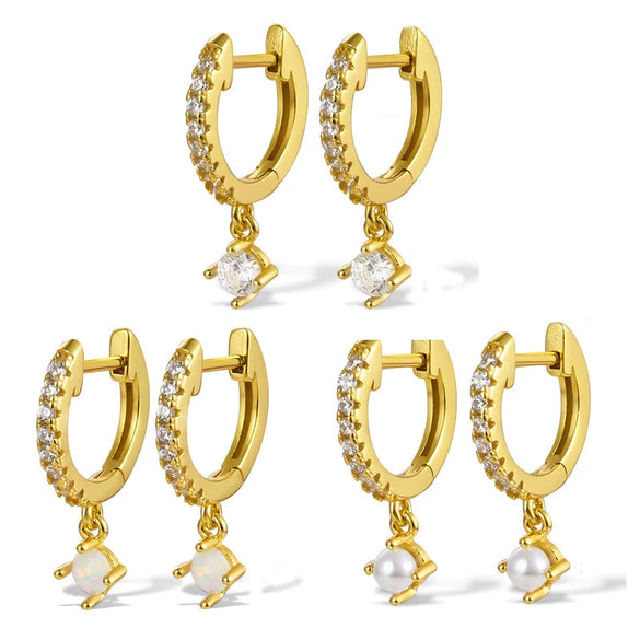 Silver S925 Geometric Zircon Earrings Minimalist Style