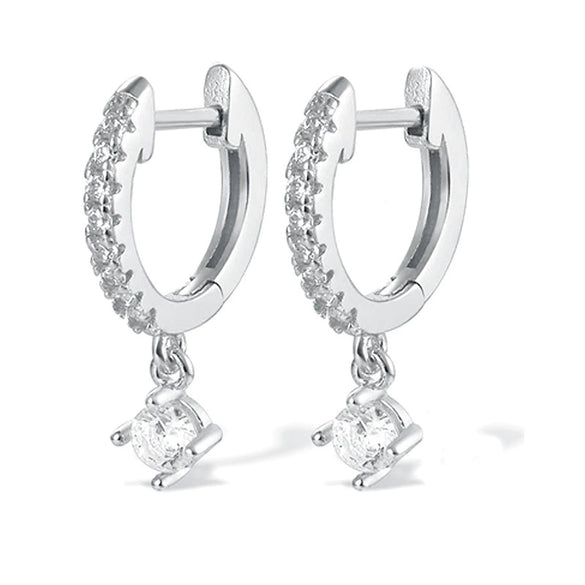 Silver S925 Geometric Zircon Earrings Minimalist Style