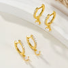 Silver S925 Geometric Zircon Earrings Minimalist Style