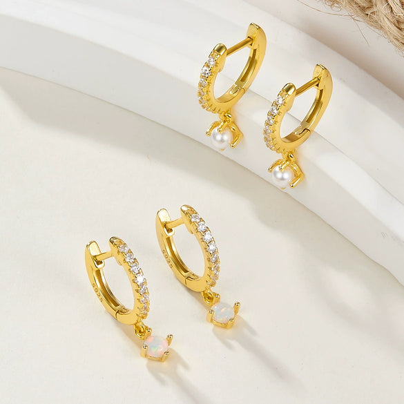 Silver S925 Geometric Zircon Earrings Minimalist Style