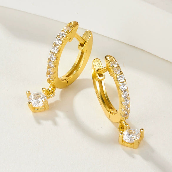 Silver S925 Geometric Zircon Earrings Minimalist Style