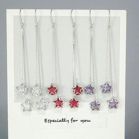 925 Silver Star Tassel Earrings Simple Trendy Long Elegant Ear Thread Earrings For Women