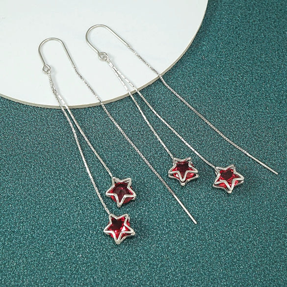 925 Silver Star Tassel Earrings Simple Trendy Long Elegant Ear Thread Earrings For Women