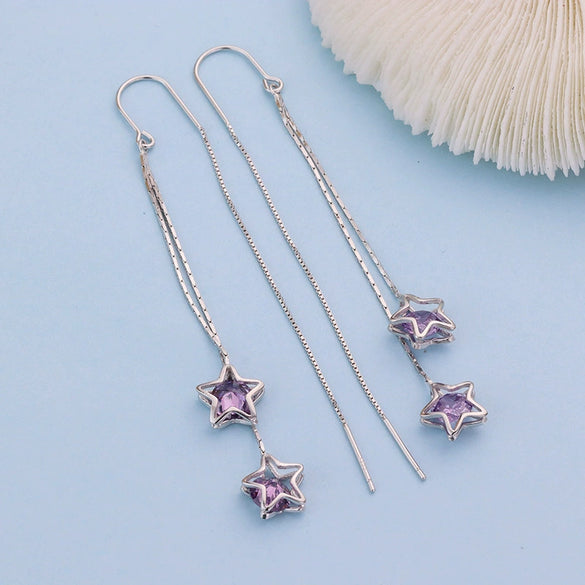 925 Silver Star Tassel Earrings Simple Trendy Long Elegant Ear Thread Earrings For Women