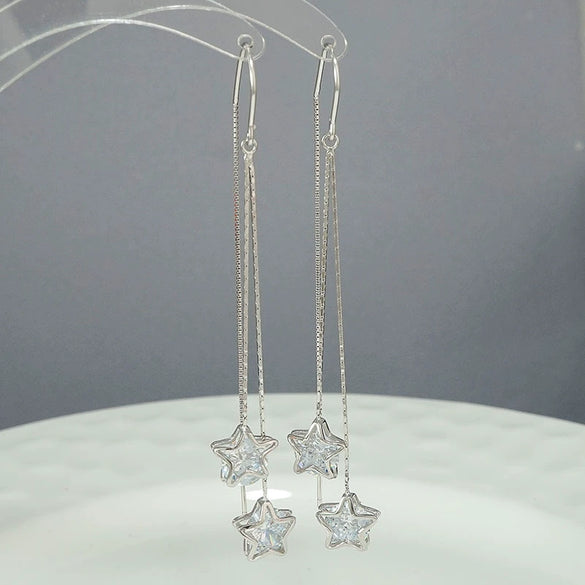 925 Silver Star Tassel Earrings Simple Trendy Long Elegant Ear Thread Earrings For Women