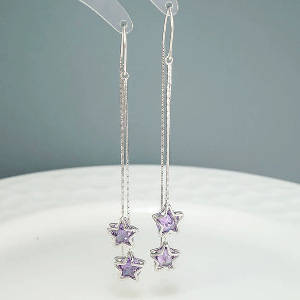 925 Silver Star Tassel Earrings Simple Trendy Long Elegant Ear Thread Earrings For Women
