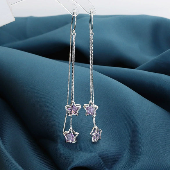 925 Silver Star Tassel Earrings Simple Trendy Long Elegant Ear Thread Earrings For Women