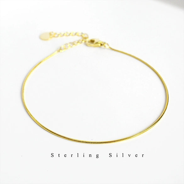 Silver 925 Sterling Simple Round Snake Bone Chain Bracelet With Geometric Pattern Electroplated For Women