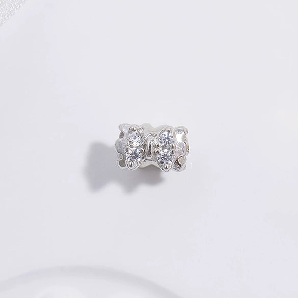 Silver Threedimensional Flower Bow Bead Accessories For Diy Bracelet And Necklace With Zirconia
