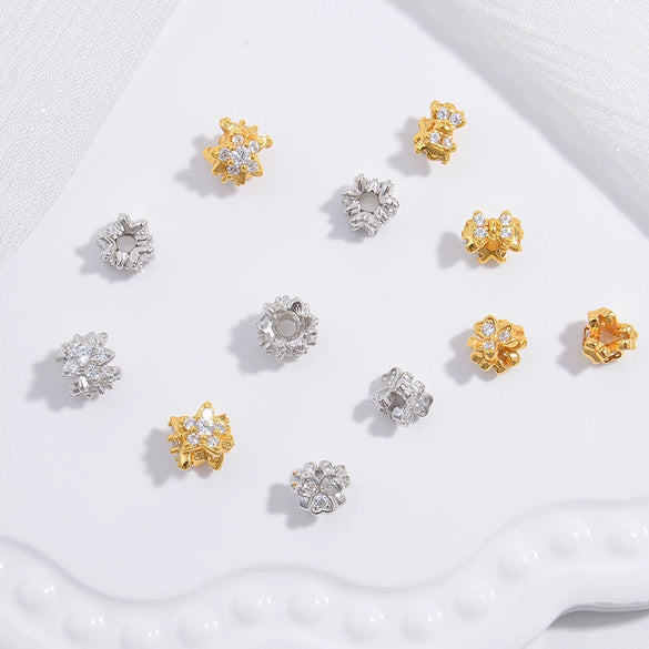 Silver Threedimensional Flower Bow Bead Accessories For Diy Bracelet And Necklace With Zirconia