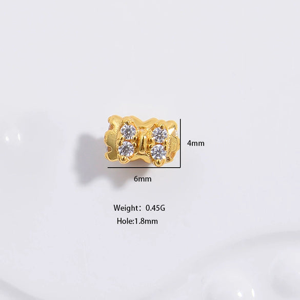 Silver Threedimensional Flower Bow Bead Accessories For Diy Bracelet And Necklace With Zirconia