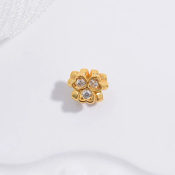 Silver Threedimensional Flower Bow Bead Accessories For Diy Bracelet And Necklace With Zirconia