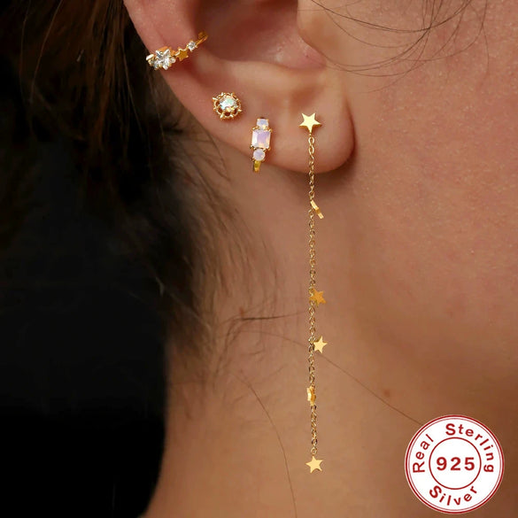 Silver Triangular Letter Love Geometric Tassel Long Chain Ear Line Earrings For Women