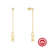 Silver Triangular Letter Love Geometric Tassel Long Chain Ear Line Earrings For Women