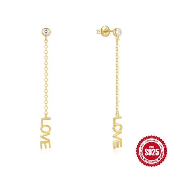 Silver Triangular Letter Love Geometric Tassel Long Chain Ear Line Earrings For Women