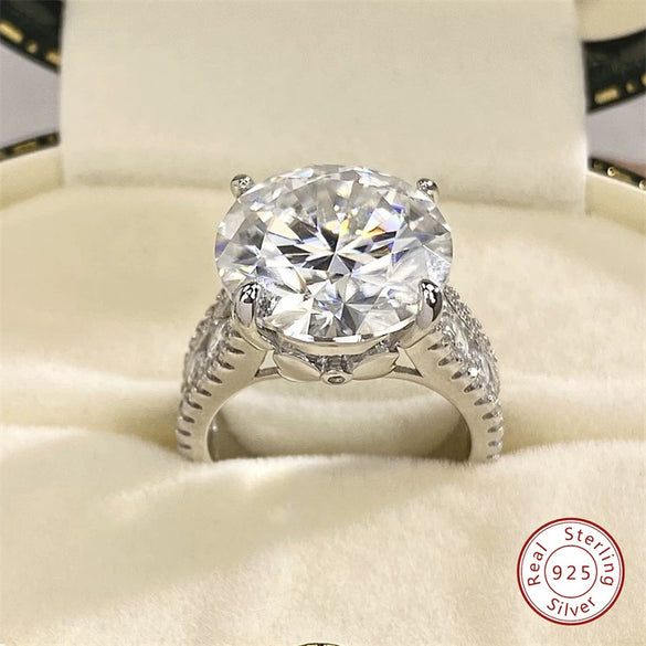 925 Silver Women's Moissanite Double Row Drill Four Claws Ring With Geometric Design And Electroplating
