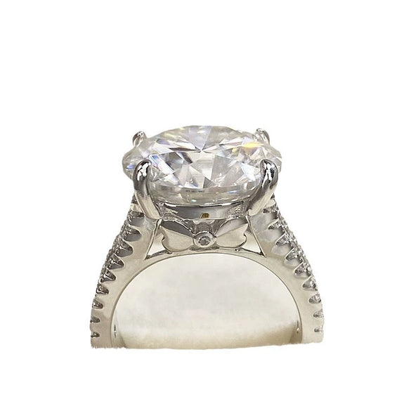 925 Silver Women's Moissanite Double Row Drill Four Claws Ring With Geometric Design And Electroplating