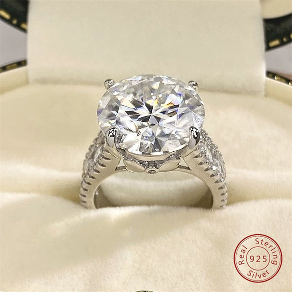 925 Silver Women's Moissanite Double Row Drill Four Claws Ring With Geometric Design And Electroplating