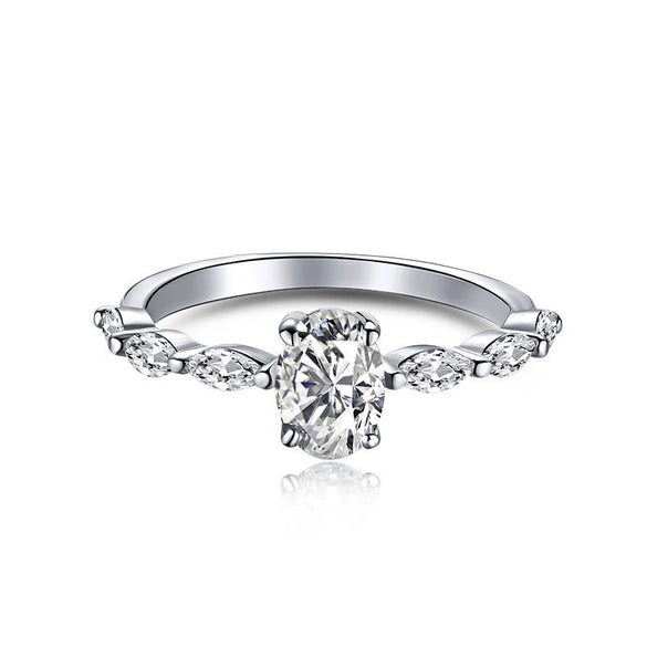 925 Silver Women's Oval Eggshaped Geometric Fashionable Electroplated Zircon Ring