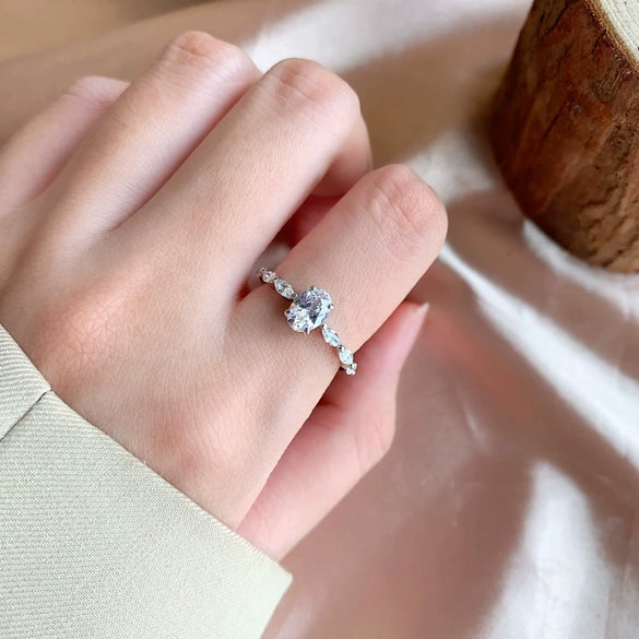 925 Silver Women's Oval Eggshaped Geometric Fashionable Electroplated Zircon Ring