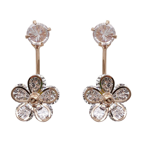925 Silver Zircon Flower Earrings For Women Elegant Personality All Match Fashion Niche Light Luxury Style
