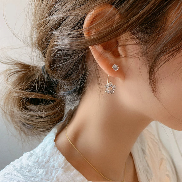 925 Silver Zircon Flower Earrings For Women Elegant Personality All Match Fashion Niche Light Luxury Style