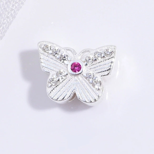 Silver Zircon Inlaid Butterfly Bow Beads Spacer Beads Handmade Rope Bracelet