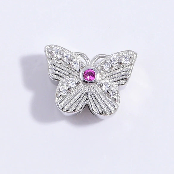 Silver Zircon Inlaid Butterfly Bow Beads Spacer Beads Handmade Rope Bracelet