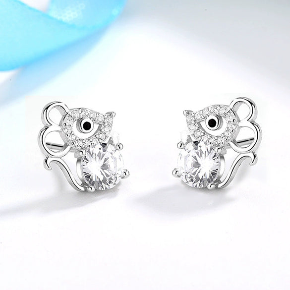 925 Silver Zodiac Mouse Stud Earrings Cute Animal Electroplated Lucky Rat Earrings For Women Simple Design