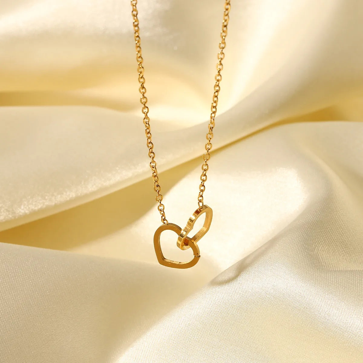 Simple 18k Gold Stainless Steel Double Heart Ring Necklace Wholesale