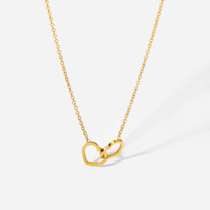 Simple 18k Gold Stainless Steel Double Heart Ring Necklace Wholesale