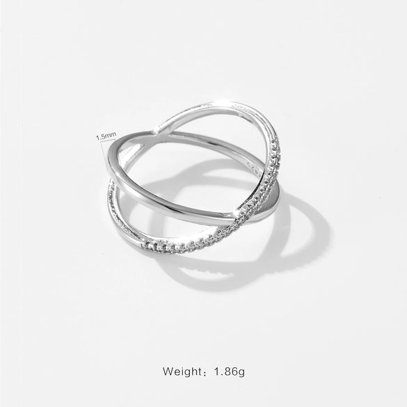 Simple All Match Cross Design Women's Light Luxury Stacked Finger Ring In Copper With Geometric Pattern And Electroplating