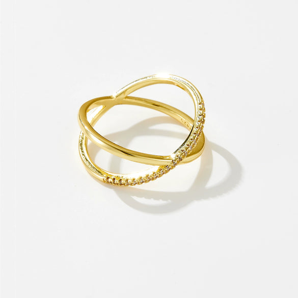 Simple All Match Cross Design Women's Light Luxury Stacked Finger Ring In Copper With Geometric Pattern And Electroplating