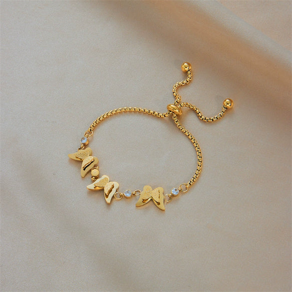 Simple All Match Retro Gold Titanium Steel Pull 3D Butterfly Geometric Pattern Electroplated Unisex Bracelet Accessories