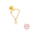Simple All Match S925 Sterling Silver Geometric Tassel Chain Flat Head Piercing Ear Nail With Inlaid Zircon