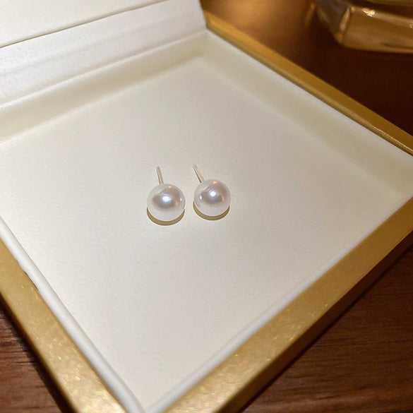 Simple All Match Women's Imitation Pearl Earrings With Geometric Design And Pearl Inlaid Treatment