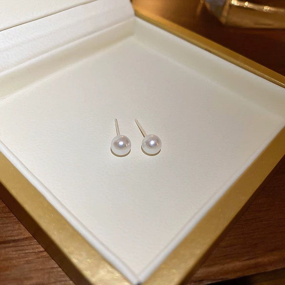 Simple All Match Women's Imitation Pearl Earrings With Geometric Design And Pearl Inlaid Treatment