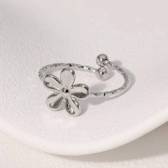 Simple Allmatch Fashion Flower Goldplated Stainless Steel Open Ring For Women