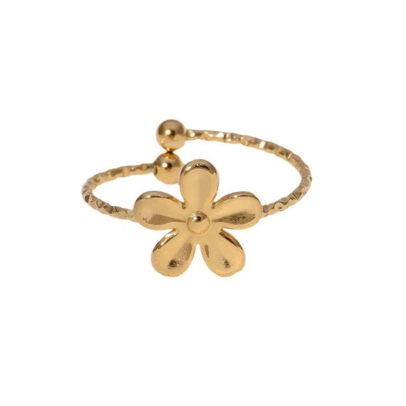 Simple Allmatch Fashion Flower Goldplated Stainless Steel Open Ring For Women