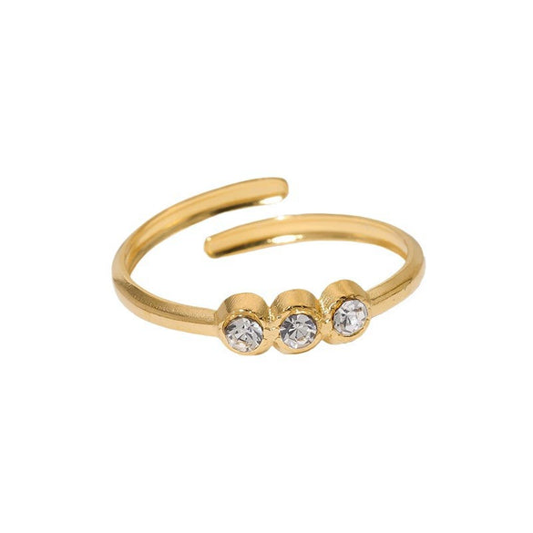 Simple Allmatch 18K Goldplated Titanium Steel Ring With Diamond Elegant Cold Style Electroplated For Women