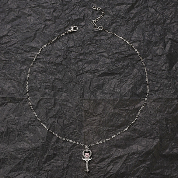 Simple Allmatch Love Necklace With Double Peach Heart Pendant Copper Alloy Diamond Design For Women