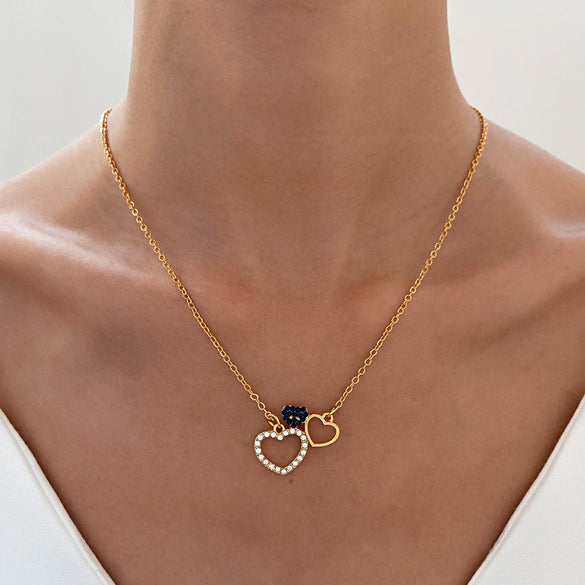 Simple Allmatch Love Necklace With Double Peach Heart Pendant Copper Alloy Diamond Design For Women