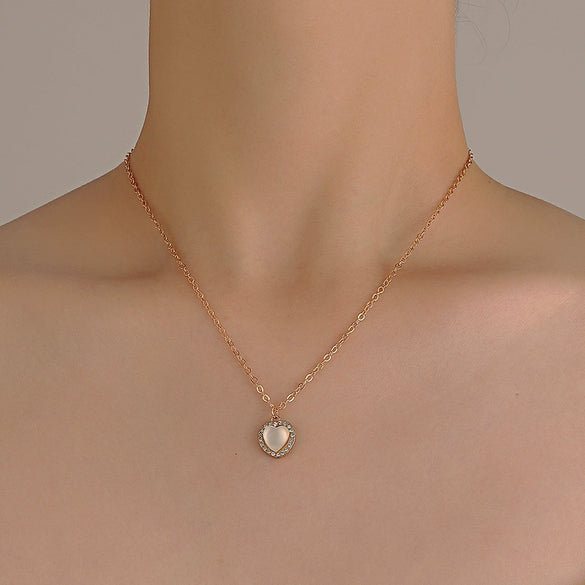 Simple Allmatch Love Necklace With Double Peach Heart Pendant Copper Alloy Diamond Design For Women