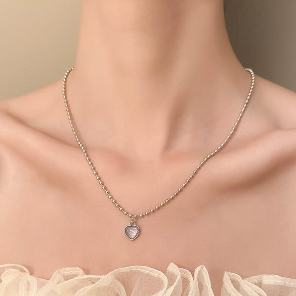 Simple Allmatch Love Necklace With Double Peach Heart Pendant Copper Alloy Diamond Design For Women