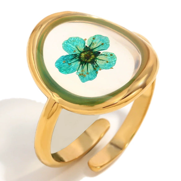 Simple Allmatch Popular Bracelet And Ring Stainless Steel Electroplated 18K Gold Green Dried Flower Acrylic