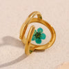 Simple Allmatch Popular Bracelet And Ring Stainless Steel Electroplated 18K Gold Green Dried Flower Acrylic